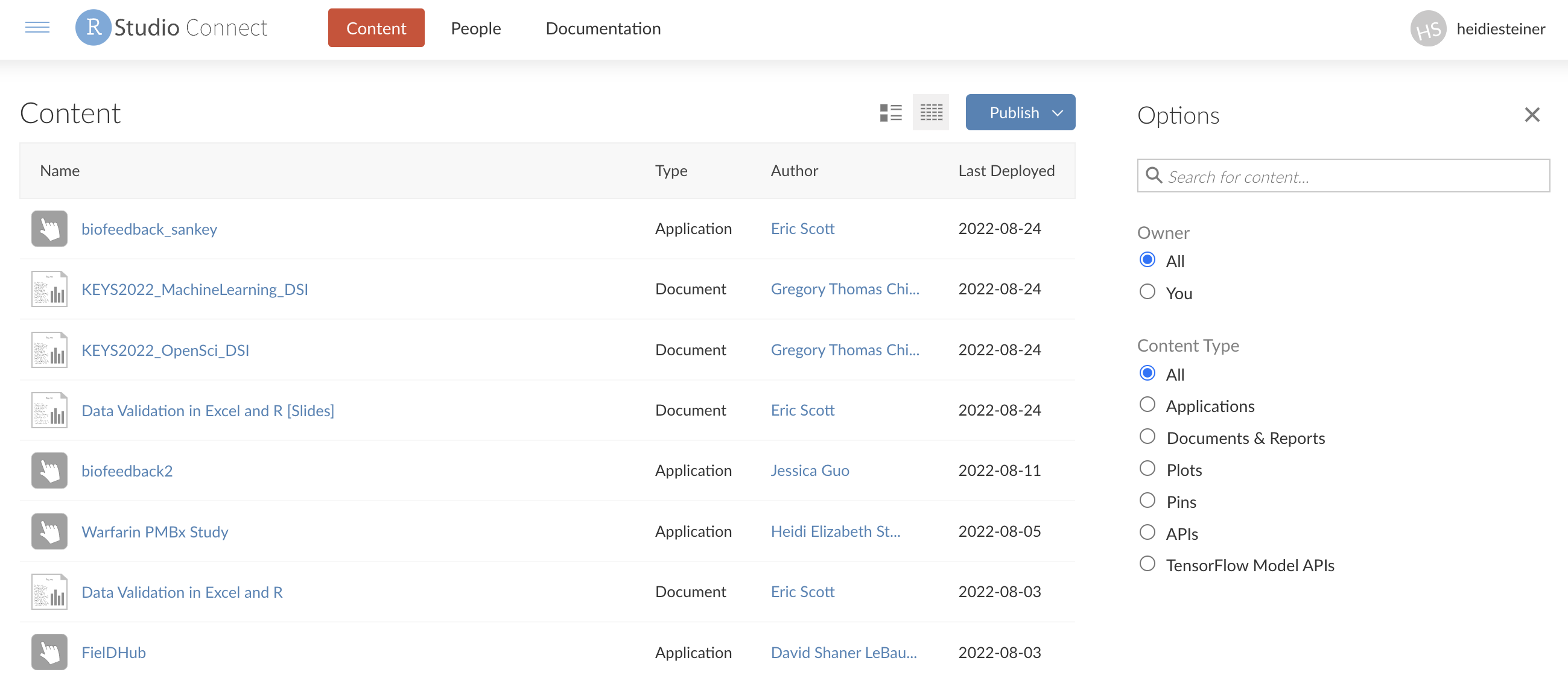 screenshot of UArizona RStudio Connect service